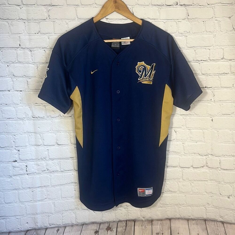 Nike Milwaukee Brewers Boys‎ Navy Baseball Jersey size XL